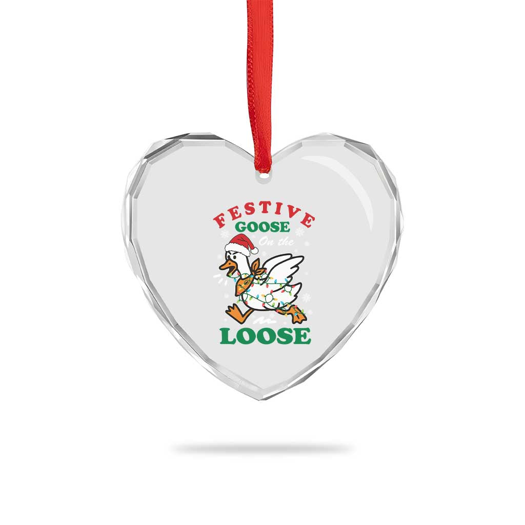 Funny Goose Christmas Heart Crystal Glass Ornament Festive Goose On The Loose Xmas Holiday TS11 Print Your Wear
