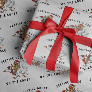 Funny Goose Christmas Wrapping Paper Roll Festive Goose On The Loose Xmas TS14 White Print Your Wear
