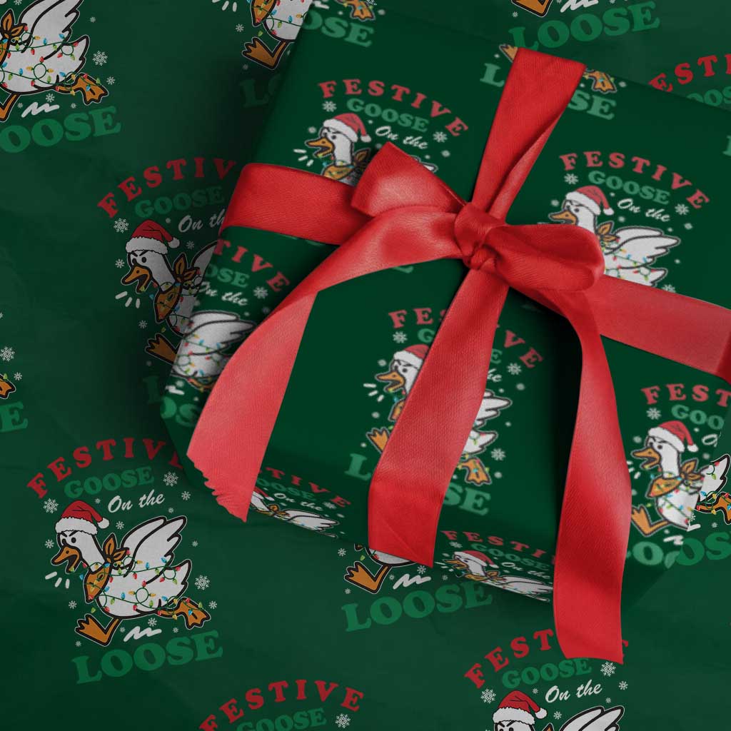 Funny Goose Christmas Wrapping Paper Roll Festive Goose On The Loose Xmas Holiday TS11 Green Print Your Wear