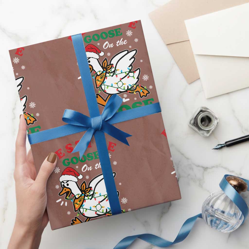 Funny Goose Christmas Wrapping Paper Roll Festive Goose On The Loose Xmas Holiday TS11 Mocha Print Your Wear