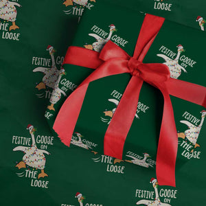 Funny Goose Christmas Wrapping Paper Roll Festive Goose On The Loose Xmas Lights TS11 Green Print Your Wear
