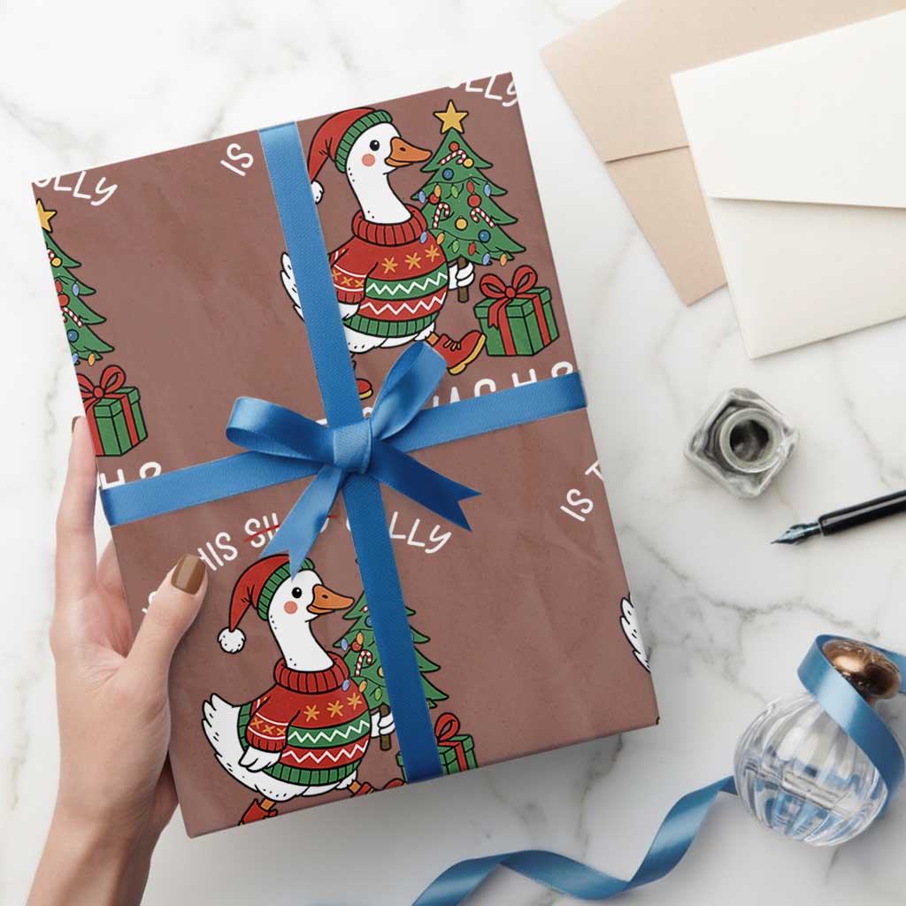 Funny Goose Christmas Wrapping Paper Roll Is This Jolly Enough Cute Xmas Duck TS10 Mocha Print Your Wear