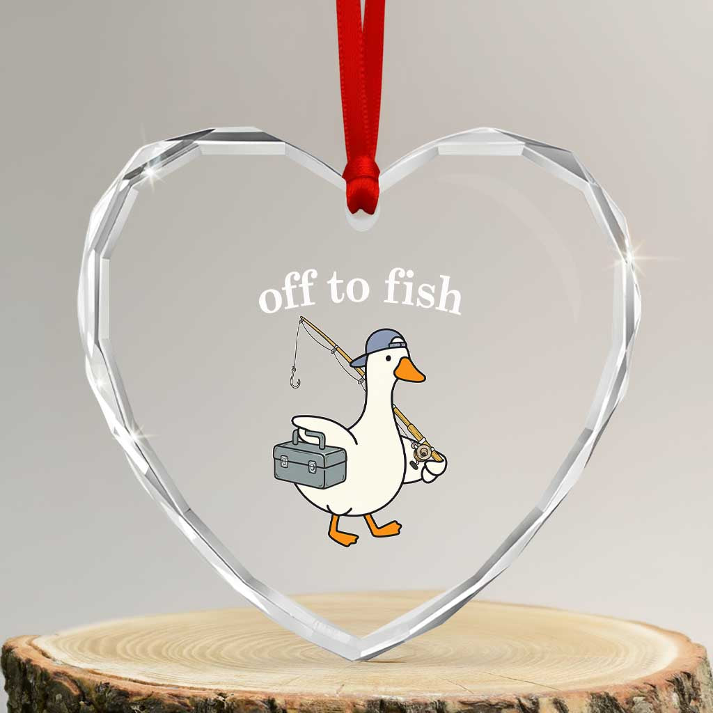 Funny Goose Fishing Heart Crystal Glass Ornament Off to Fish Cute Waterfowl Angler Gift for Fishing Lovers TS10 Transparent Glass 3'' Heart Print Your Wear