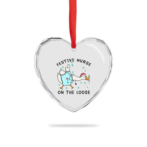 Funny Goose Nurse Christmas Heart Crystal Glass Ornament Festive Nurses On The Loose TS14 Print Your Wear