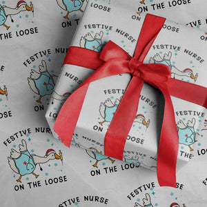 Funny Goose Nurse Christmas Wrapping Paper Roll Festive Nurses On The Loose TS14 White Print Your Wear