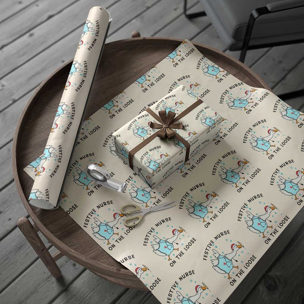 Funny Goose Nurse Christmas Wrapping Paper Roll Festive Nurses On The Loose TS14 Beige Print Your Wear