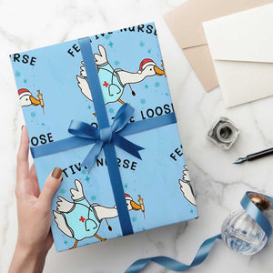 Funny Goose Nurse Christmas Wrapping Paper Roll Festive Nurses On The Loose TS14 Light Blue Print Your Wear
