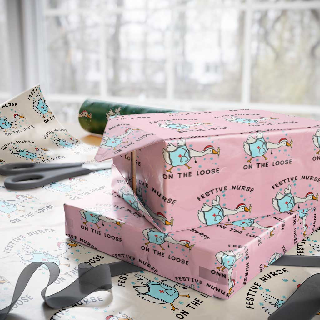 Funny Goose Nurse Christmas Wrapping Paper Roll Festive Nurses On The Loose TS14 Light Pink Print Your Wear