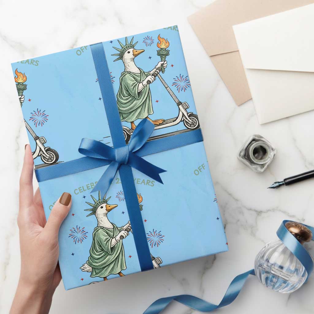 Funny Goose Statue Of Liberty Wrapping Paper Roll Off To Celebrate 250 Year TS12 Light Blue Print Your Wear