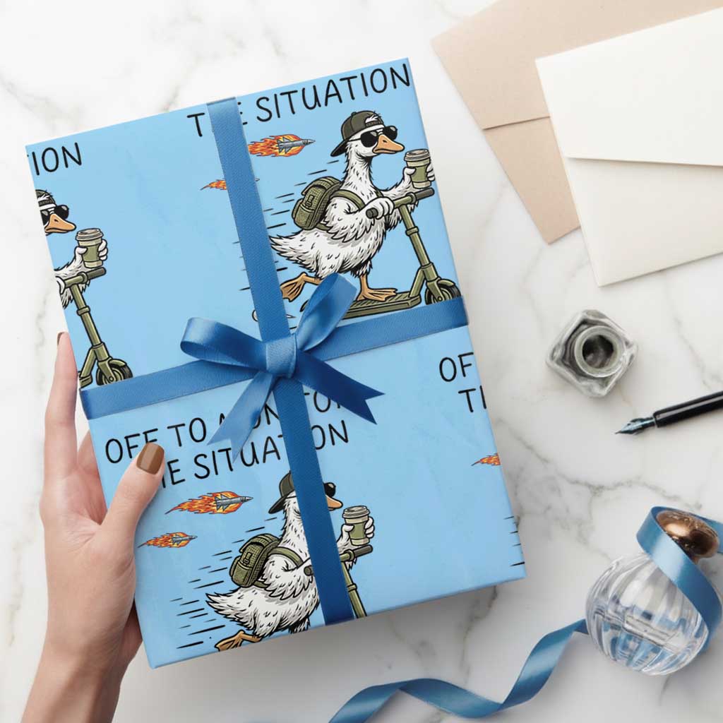 Funny Goose Support Freedom Meme Wrapping Paper Roll Off To Monitor The Situation TS14 Light Blue Print Your Wear