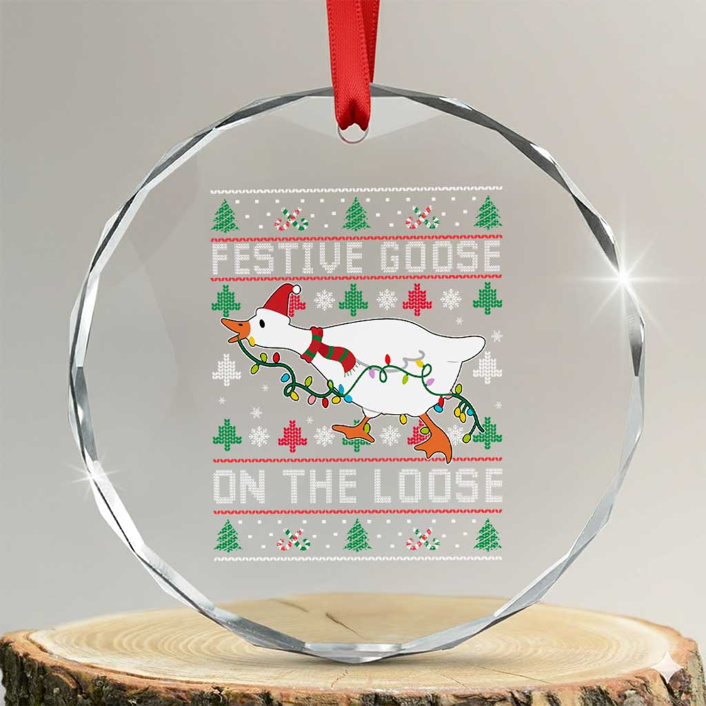 Funny Goose Ugly Christmas Crystal Glass Ornament Festive Goose On The Loose TS10 Transparent Glass 3'' Circle Print Your Wear