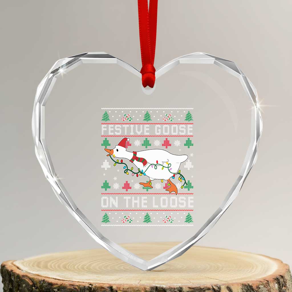 Funny Goose Ugly Christmas Heart Crystal Glass Ornament Festive Goose On The Loose TS10 Transparent Glass 3'' Heart Print Your Wear
