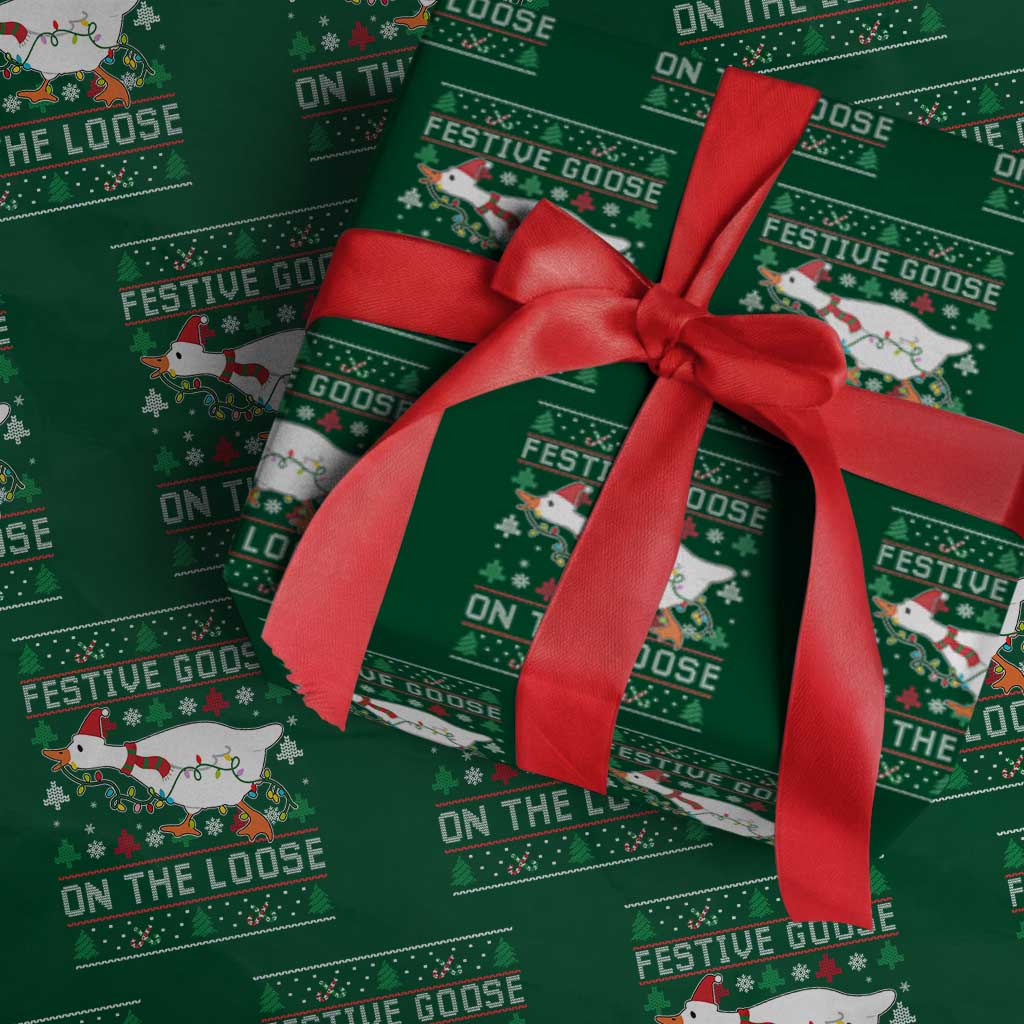 Funny Goose Ugly Christmas Wrapping Paper Roll Festive Goose On The Loose TS10 Green Print Your Wear