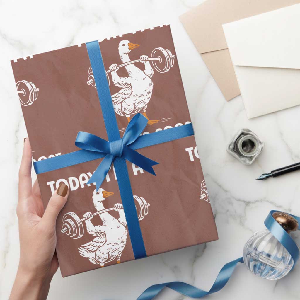 Funny Goose Weight Lifting Wrapping Paper Roll Today Im A Serious Goose Weightlifter Gym Workout TS10 Mocha Print Your Wear