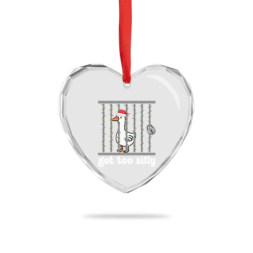 Funny Got Too Silly Christmas Heart Crystal Glass Ornament Santa Goose Pun Humor Animal Lovers TS11 Print Your Wear