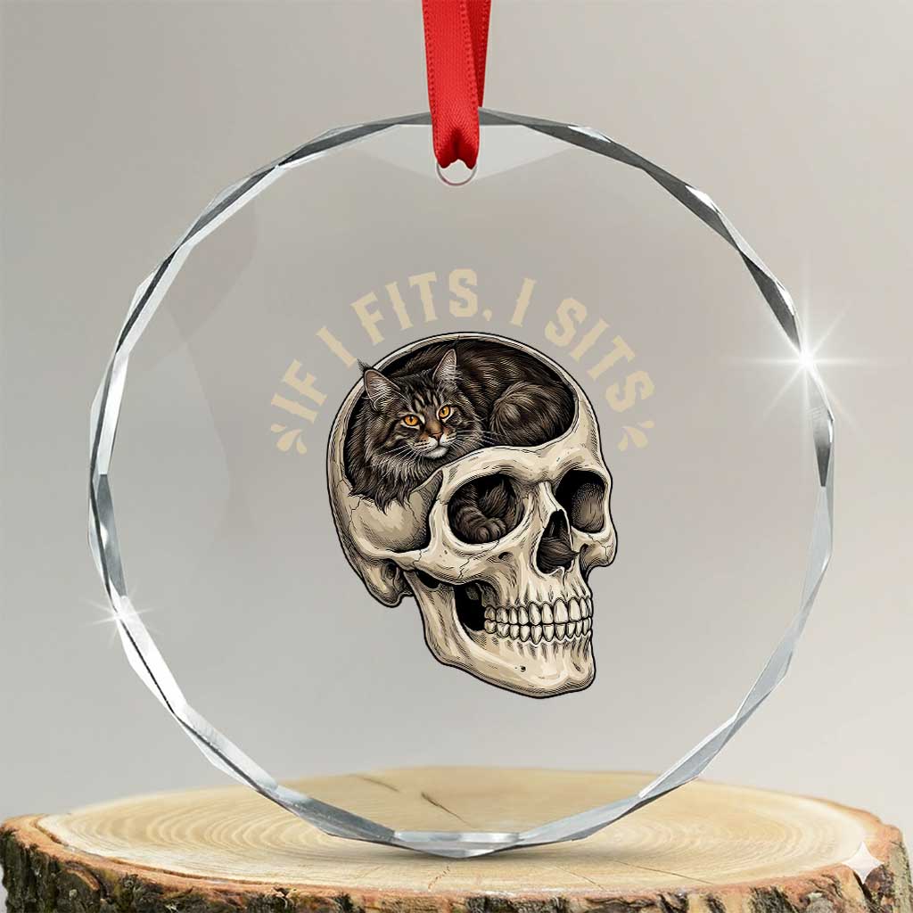 Funny Gothic Black Cat Skull Crystal Glass Ornament If I Fits I Sits TS12 Transparent Glass 3'' Circle Print Your Wear