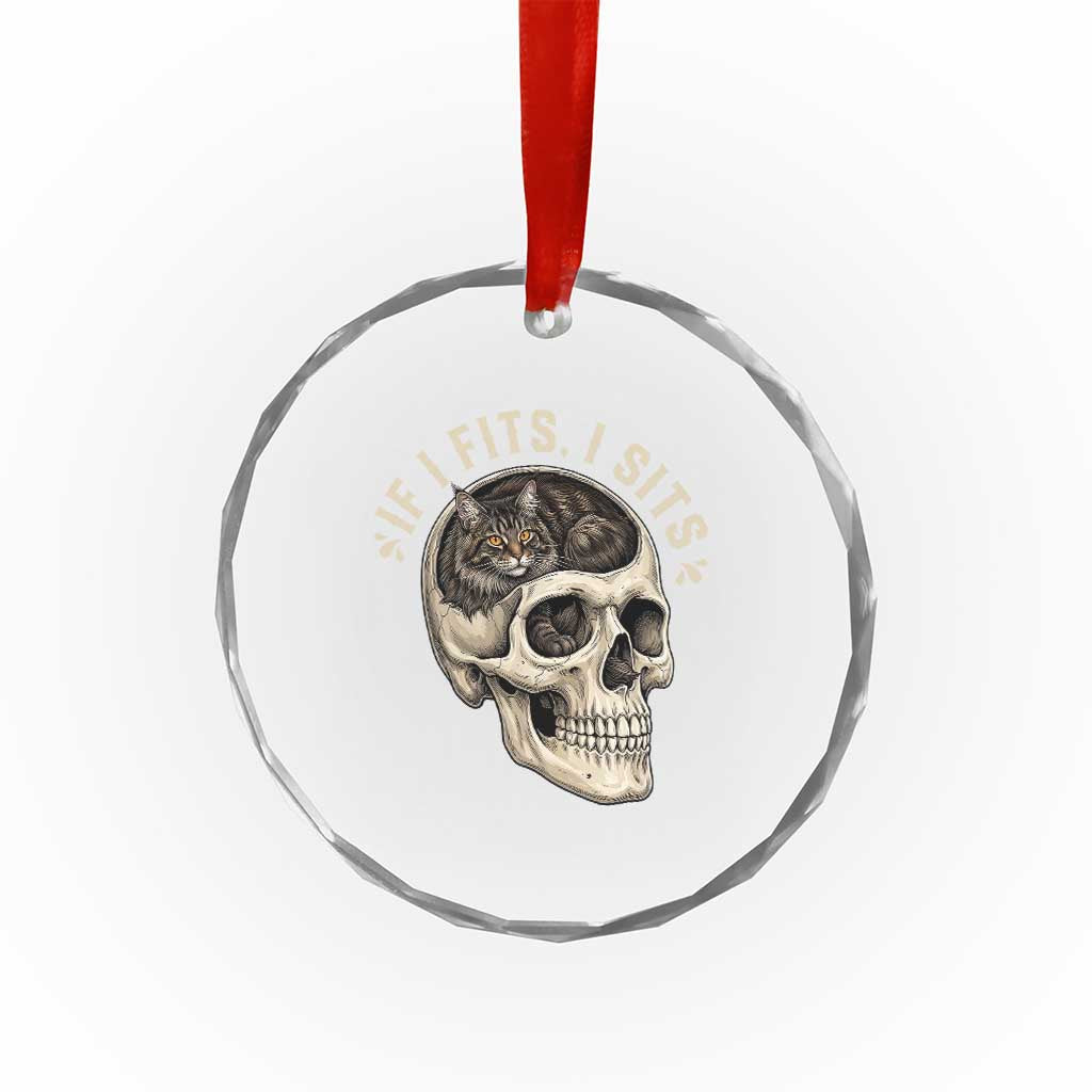 Funny Gothic Black Cat Skull Crystal Glass Ornament If I Fits I Sits TS12 Print Your Wear