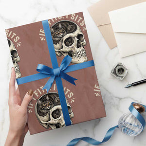 Funny Gothic Black Cat Skull Wrapping Paper Roll If I Fits I Sits TS12 Mocha Print Your Wear