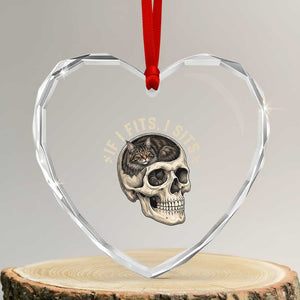 Funny Gothic Black Cat Skull Heart Crystal Glass Ornament If I Fits I Sits TS12 Transparent Glass 3'' Heart Print Your Wear