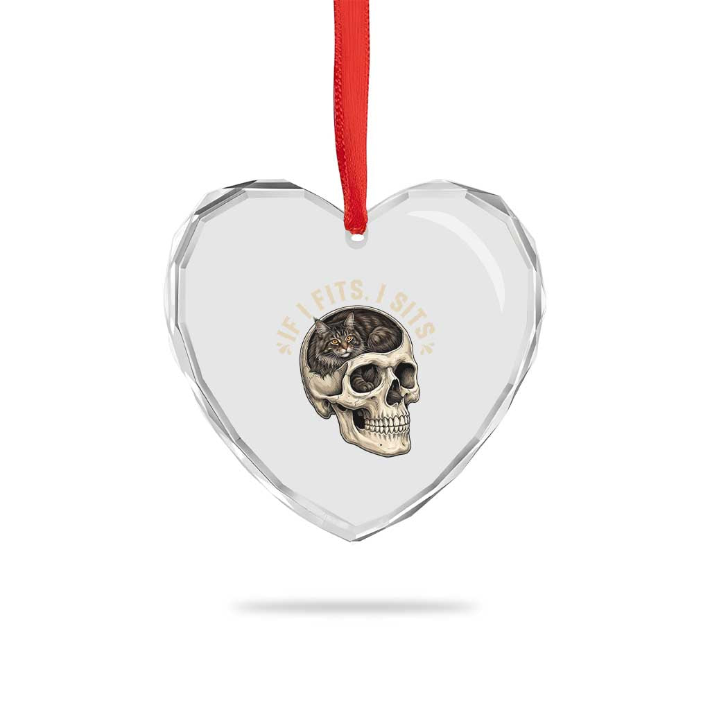 Funny Gothic Black Cat Skull Heart Crystal Glass Ornament If I Fits I Sits TS12 Print Your Wear