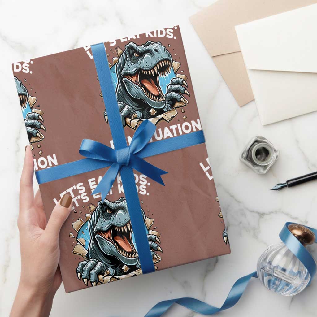 Funny Grammar Dino Wrapping Paper Roll Let Us Eat Kids Punctuation Saves Lives TS14 Mocha Print Your Wear