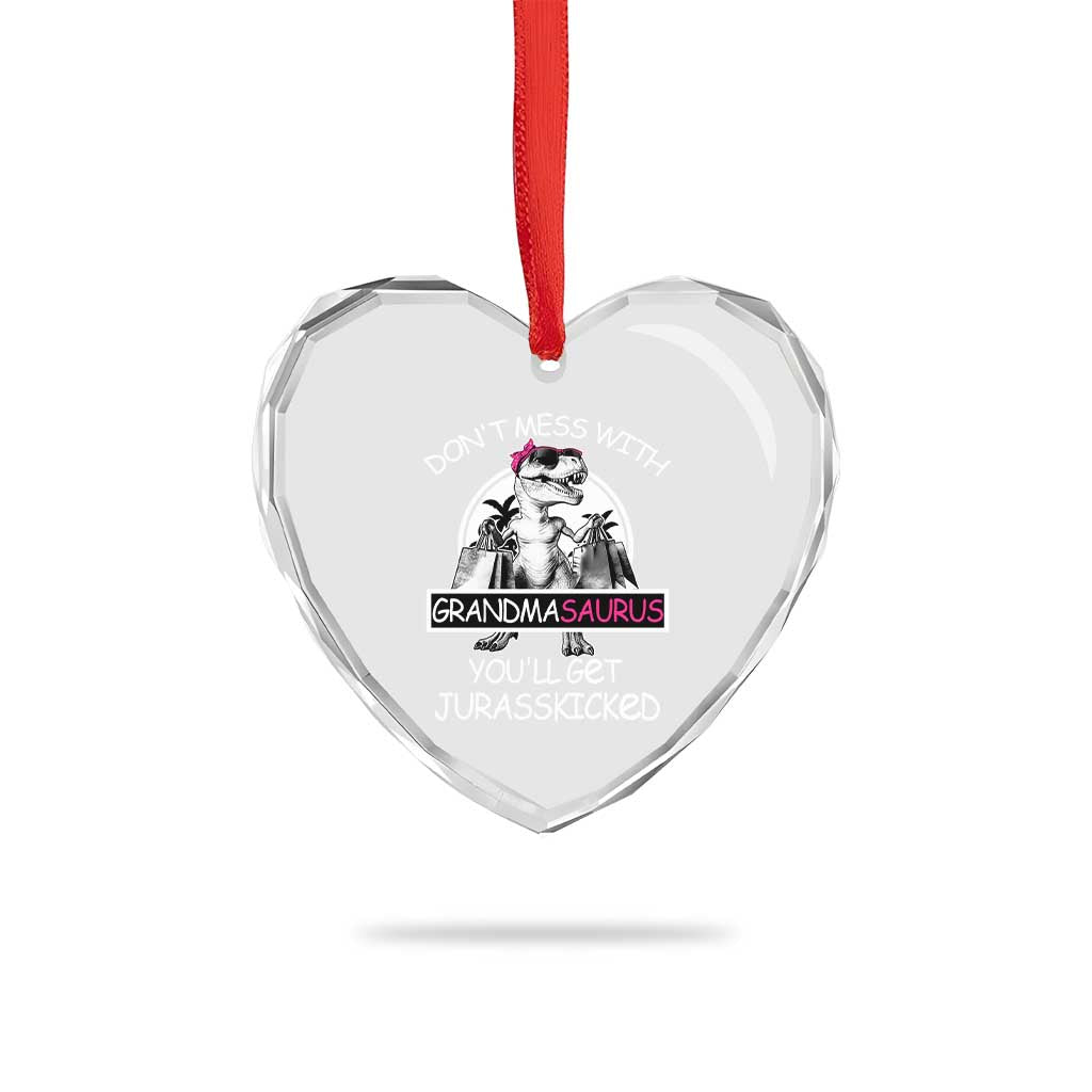 Funny Grandma Dinosaur Heart Crystal Glass Ornament Dont Mess With Grandmasaurus Youll Get Jurasskicked TS02 Print Your Wear