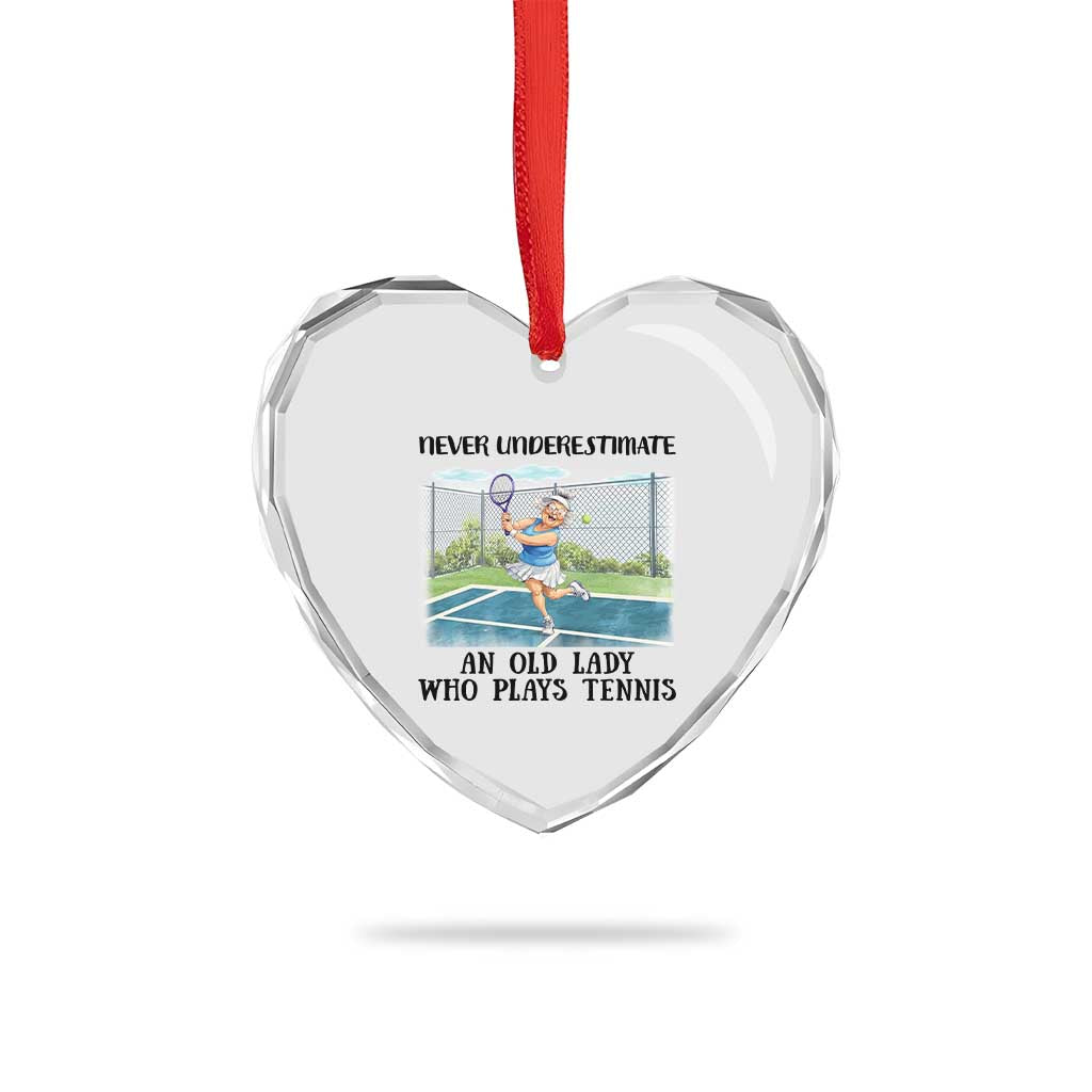 Funny Grandma Tennis Player Gift Heart Crystal Glass Ornament Never Underestimate An Old Lady TS12 Print Your Wear