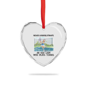 Funny Grandma Tennis Player Gift Heart Crystal Glass Ornament Never Underestimate An Old Lady TS12 Print Your Wear