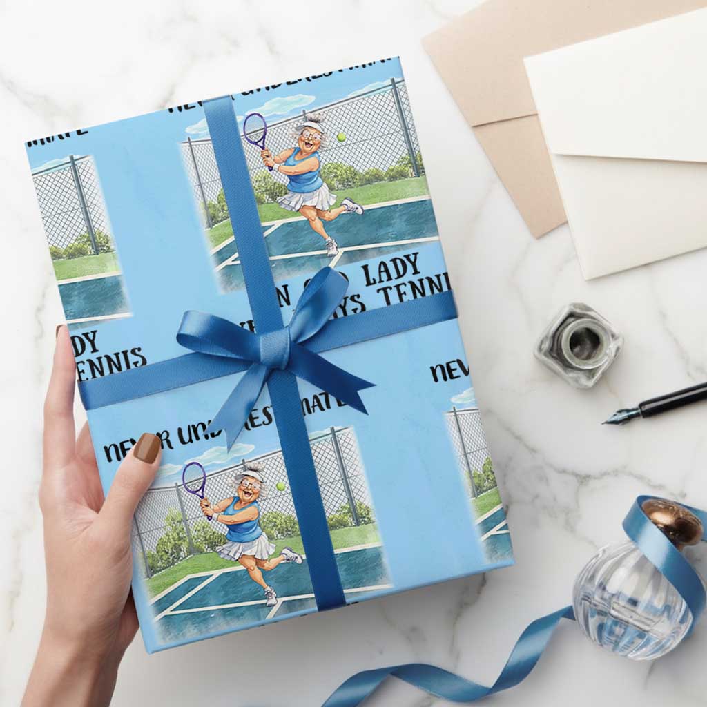 Funny Grandma Tennis Player Gift Wrapping Paper Roll Never Underestimate An Old Lady TS12 Light Blue Print Your Wear