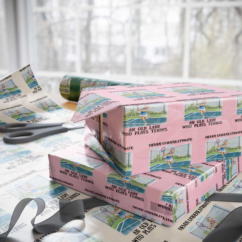Funny Grandma Tennis Player Gift Wrapping Paper Roll Never Underestimate An Old Lady TS12 Light Pink Print Your Wear