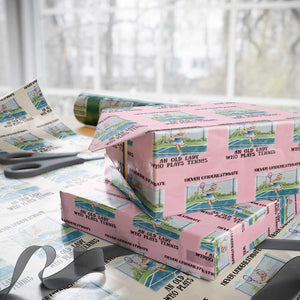 Funny Grandma Tennis Player Gift Wrapping Paper Roll Never Underestimate An Old Lady TS12 Light Pink Print Your Wear
