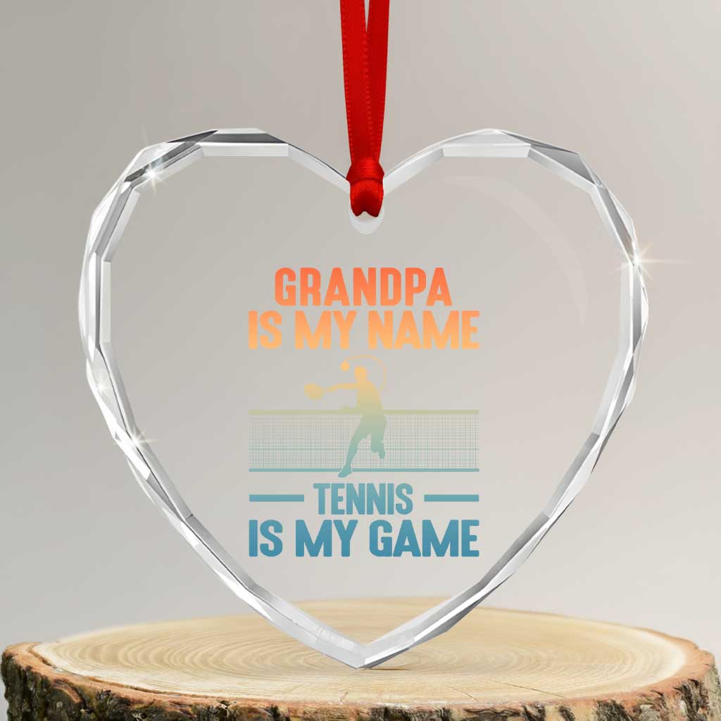 Funny Grandpa Tennis Quote Heart Crystal Glass Ornament Tennis Is My Game TS12 Transparent Glass 3'' Heart Print Your Wear