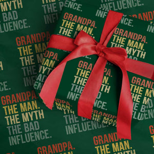 Funny Grandpa Wrapping Paper Roll Retro Man Myth Bad Influence Best Funny Fathers Day TS10 Green Print Your Wear