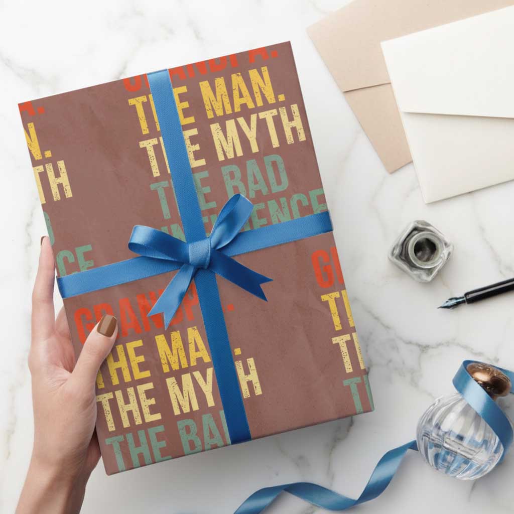 Funny Grandpa Wrapping Paper Roll Retro Man Myth Bad Influence Best Funny Fathers Day TS10 Mocha Print Your Wear