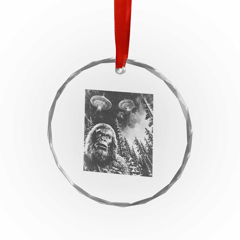 Funny Graphic Bigfoot Selfie with UFOs Weird Crystal Glass Ornament TS10 Print Your Wear