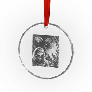 Funny Graphic Bigfoot Selfie with UFOs Weird Crystal Glass Ornament TS10 Print Your Wear