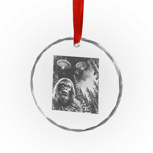 Funny Graphic Bigfoot Selfie with UFOs Weird Crystal Glass Ornament TS10 Print Your Wear