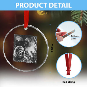 Funny Graphic Bigfoot Selfie with UFOs Weird Crystal Glass Ornament TS10 Print Your Wear