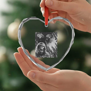 Funny Graphic Bigfoot Selfie with UFOs Weird Heart Crystal Glass Ornament TS10 Print Your Wear