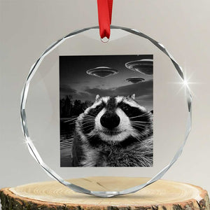 Funny Graphic Racoon Selfie with UFOs Weird Crystal Glass Ornament TS10 Transparent Glass 3'' Circle Print Your Wear