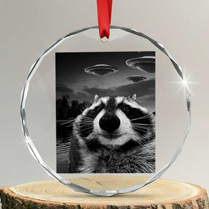 Funny Graphic Racoon Selfie with UFOs Weird Crystal Glass Ornament TS10 Transparent Glass 3'' Circle Print Your Wear