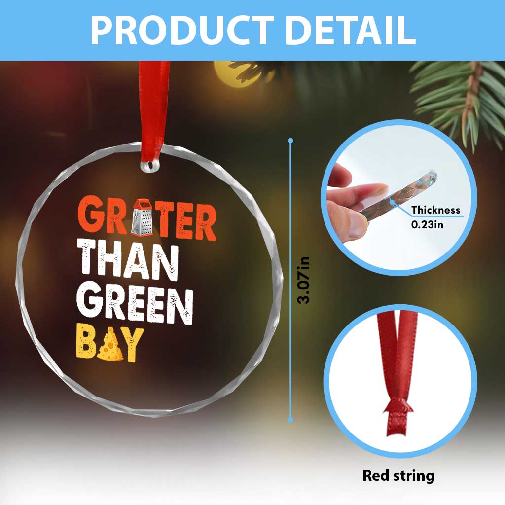 Funny Greater Than Green Bay Cheese Grate Crystal Glass Ornament TS11 Print Your Wear