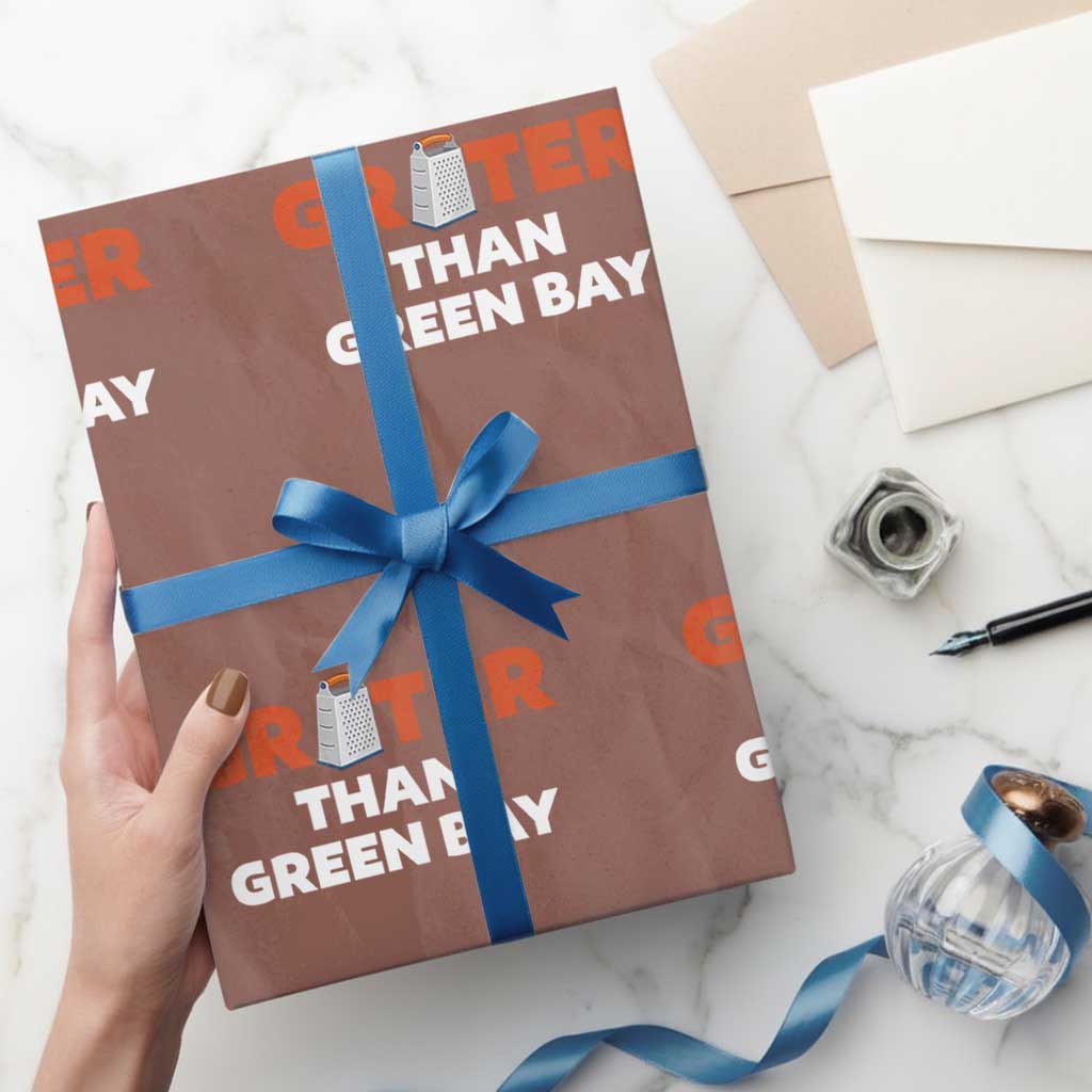 Funny Greater Than Green Bay Rivalry Wrapping Paper Roll Cheese Grater TS02 Mocha Print Your Wear