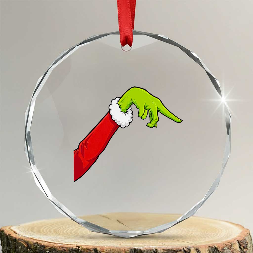 Funny Green Hand Basketball Pointing Meme Crystal Glass Ornament Christmas Holiday Gift TS12 Transparent Glass 3'' Circle Print Your Wear