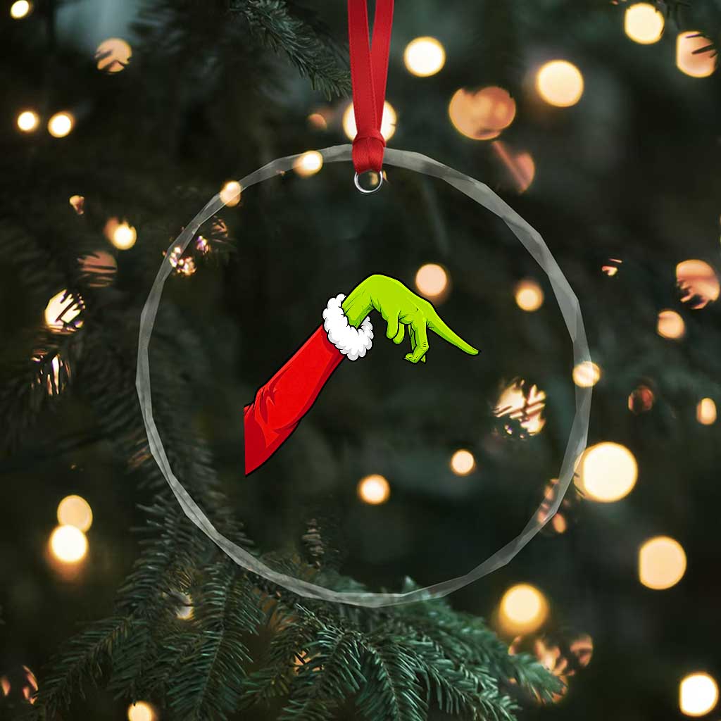 Funny Green Hand Basketball Pointing Meme Crystal Glass Ornament Christmas Holiday Gift