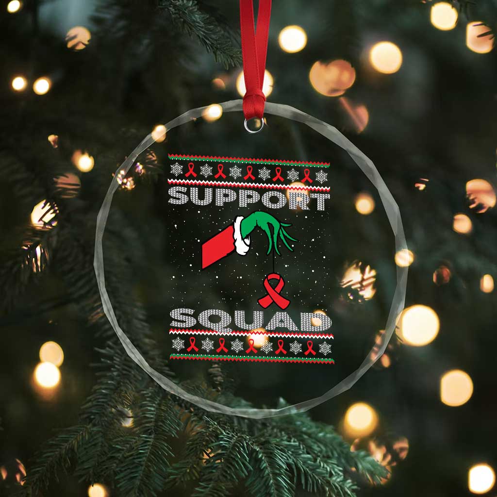 Funny Green Hand Red Ribbon HIV Awareness Crystal Glass Ornament Support Squad Ugly Sweater Gift TS12 Print Your Wear