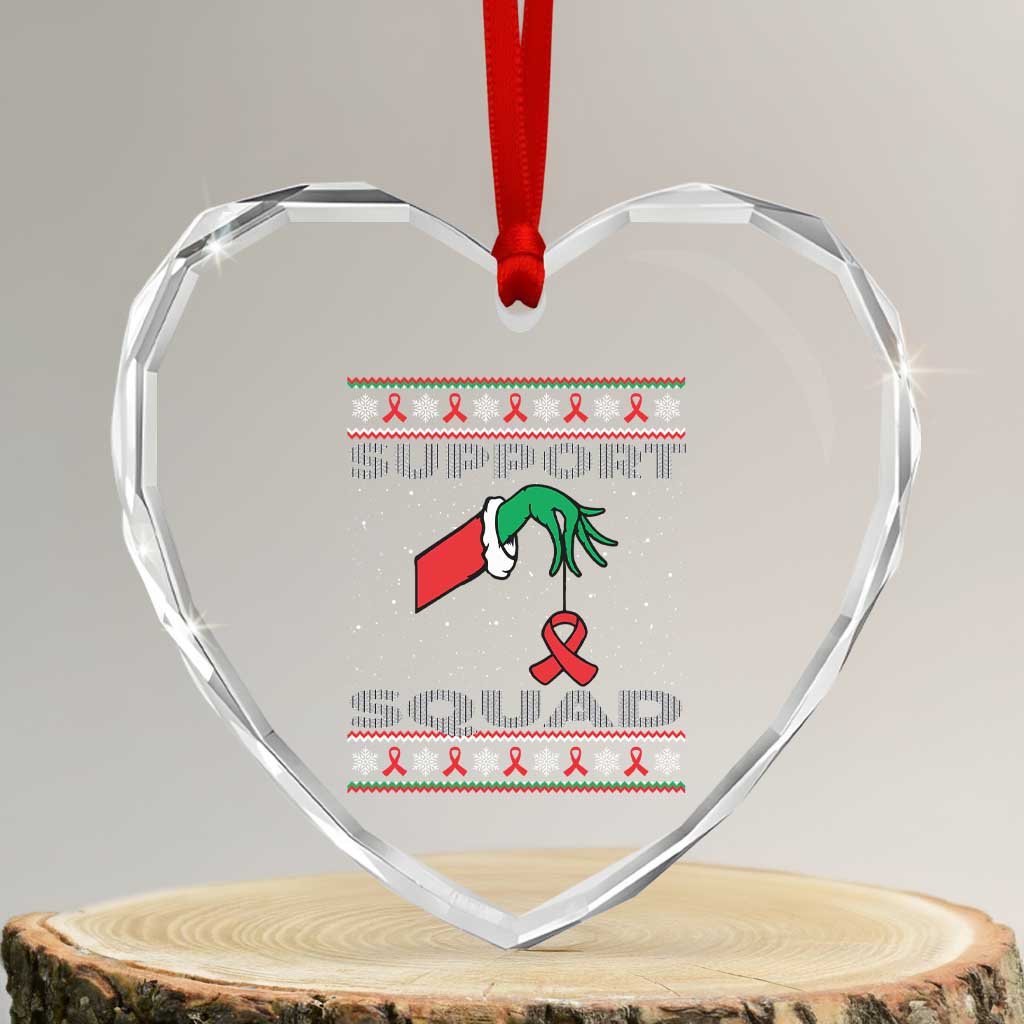 Funny Green Hand Red Ribbon HIV Awareness Heart Crystal Glass Ornament Support Squad Ugly Sweater Gift TS12 Transparent Glass 3'' Heart Print Your Wear