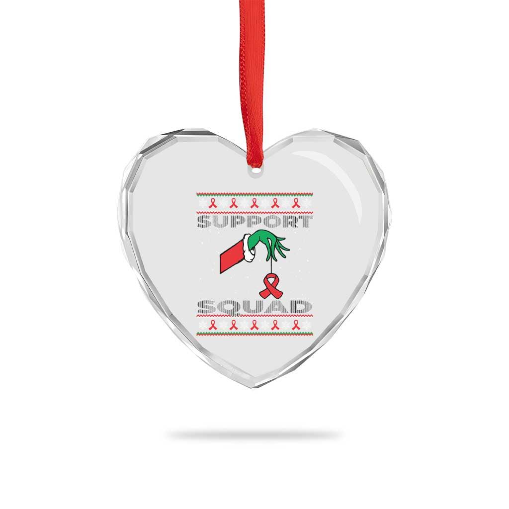 Funny Green Hand Red Ribbon HIV Awareness Heart Crystal Glass Ornament Support Squad Ugly Sweater Gift TS12 Print Your Wear
