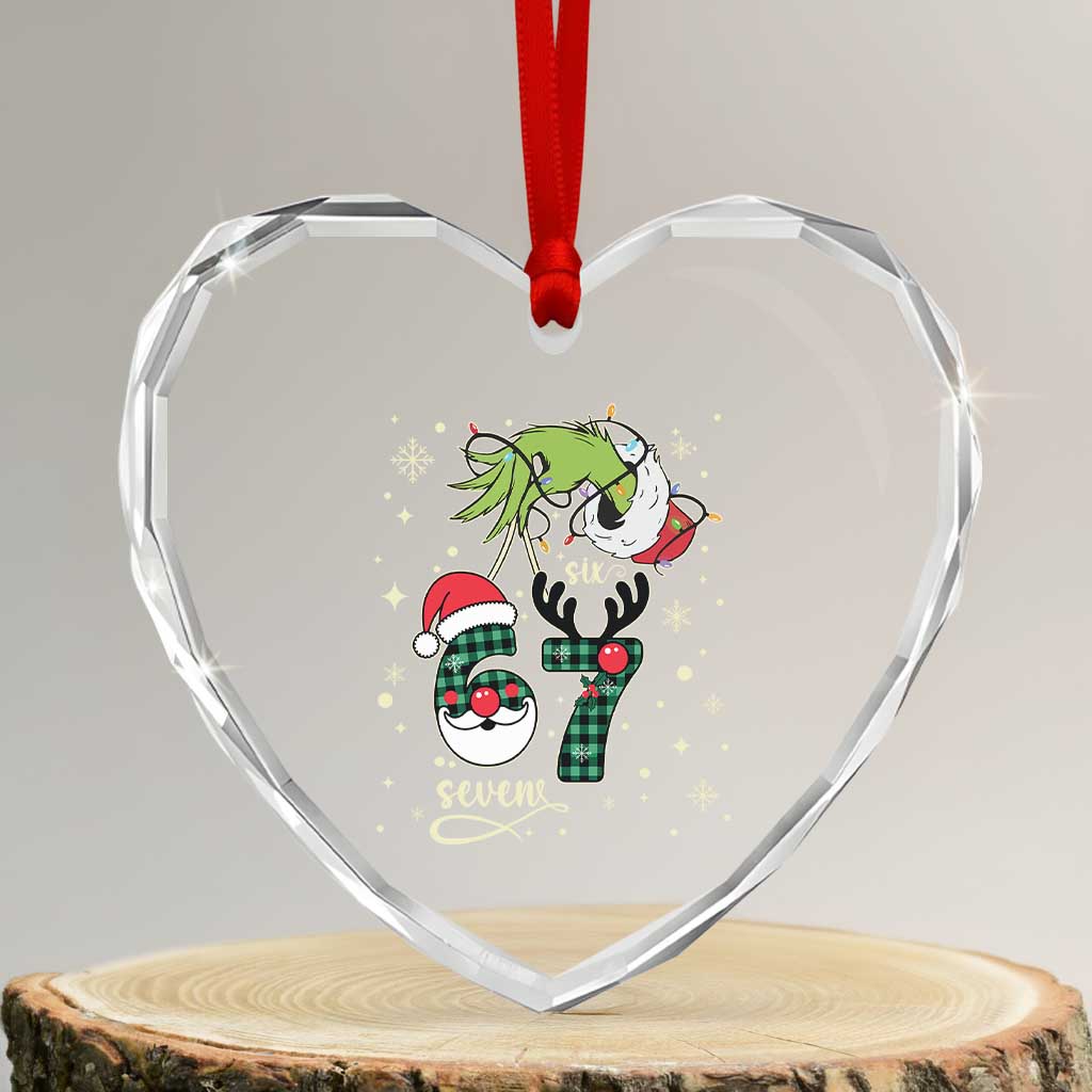 Funny Green Hand Six Seven Meme Heart Crystal Glass Ornament Gen Z Alpha Xmas Gift TS12 Transparent Glass 3'' Heart Print Your Wear