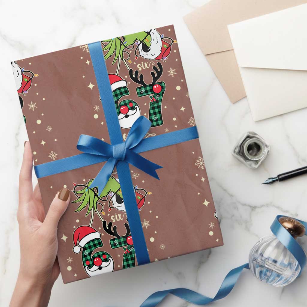 Funny Green Hand Six Seven Meme Wrapping Paper Roll Gen Z Alpha Xmas Gift TS12 Mocha Print Your Wear